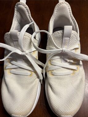 adidas White Knit Athletic Sneakers with Light Yellow Accents